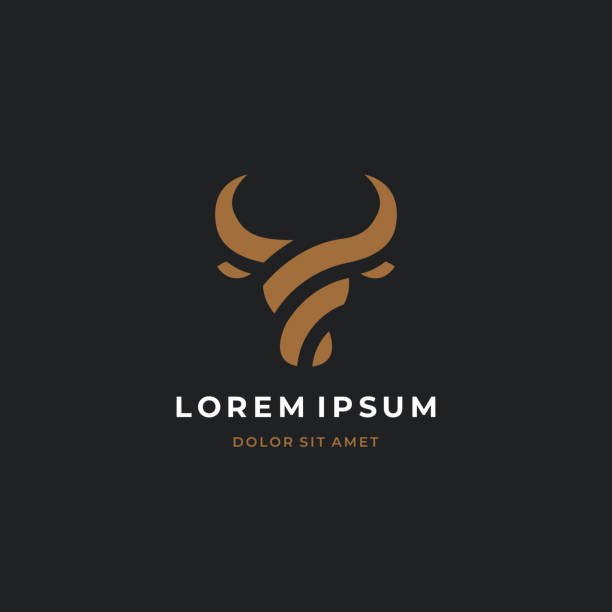 bull kopf logo. abstrakte stilisierte kuh oder stier kopf mit hörnern symbol. premium-logo für steakhaus, fleischrestaurant oder metzgerei. taurus-symbol. vektor-illustration. - bulle männliches tier stock-grafiken, -clipart, -cartoons und -symbole