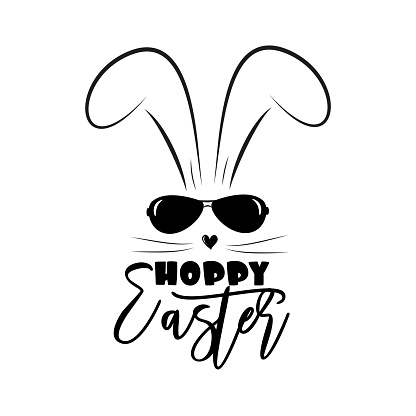 Hoppy Easter- funny text with bunny and sunglasses. Good for greeting card and  t-shirt print, flyer, poster design, mug.