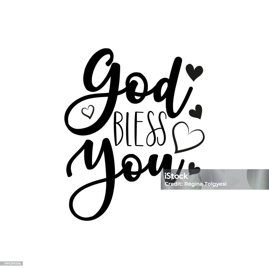 God Bless You Calligraphy Text With Heart Stock Illustration ...