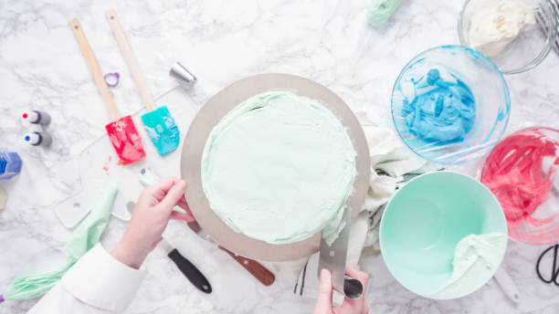 istock Frosting round three-layer vanilla cake with buttercream frosting. 1194259603
