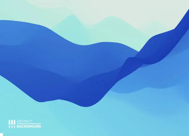 Vector illustration of Blue abstract background. Realistic landscape with waves. Cover design template. 3d vector illustration.