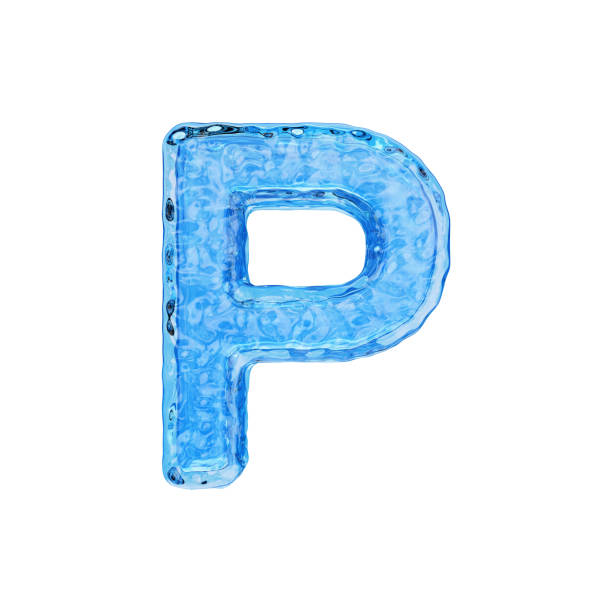 lettera maiuscola p fatta dall'acqua isolata su sfondo nero - letter p alphabet three dimensional shape blue foto e immagini stock