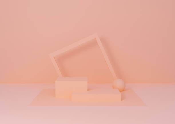 Abstract cream on pastel background with geometric shape for product presentation and display. 3d rendering design. Minimal scene with beige color podium concept. Empty showcase for advertising.