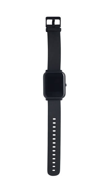 smartwatch noir ou tracker de remise en forme isolé sur le blanc - watch strap photos et images de collection