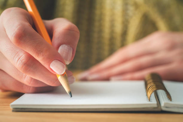 istock Close up woman hand writing on notebook 1194275419