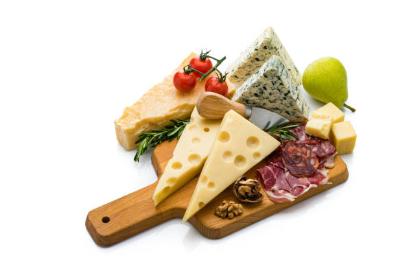 istock Cheeses and cured meat isolated on white background 1194280228