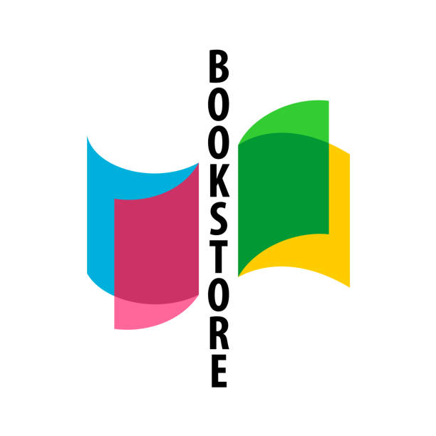 Bookstore logo with colorful overlay transparent book pages and vertical text. Bookstore logo with colorful overlay transparent book pages and vertical text. bookstore stock illustrations
