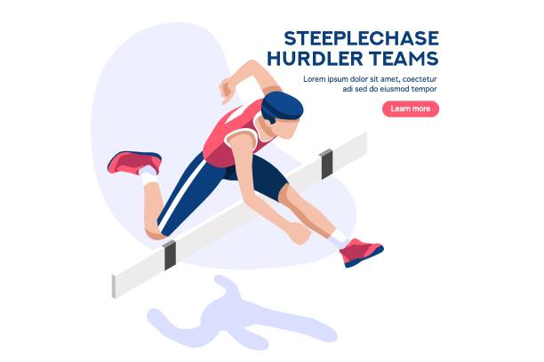 illustrazioni stock, clip art, cartoni animati e icone di tendenza di icona del vettore di salto ostacoli di gara - hurdle the olympic games hurdling athlete