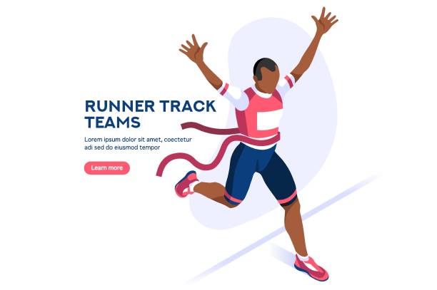 Runner Running Race Vector Icon Web page, place with hands of athletes. Tournament with athletics characters for victory. Cartoons on website page on a first strong competition for a gold medal. Flat vector illustration match sport illustrations stock illustrations