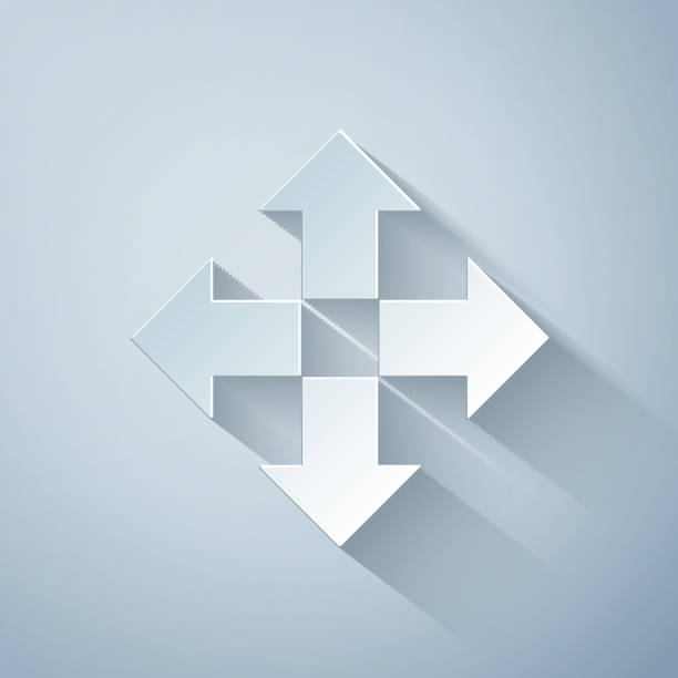 istock Paper cut Arrows in four directions icon isolated on grey background. Paper art style. Vector Illustration 1194287437