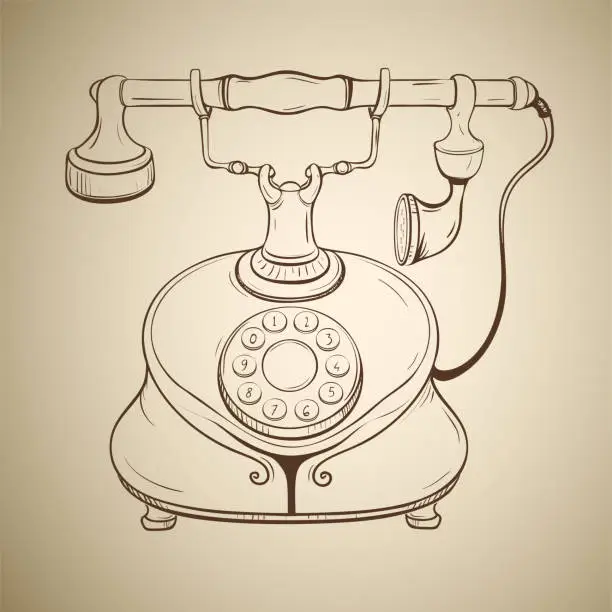 Vector illustration of Retro illustration of a disc phone in sepia style