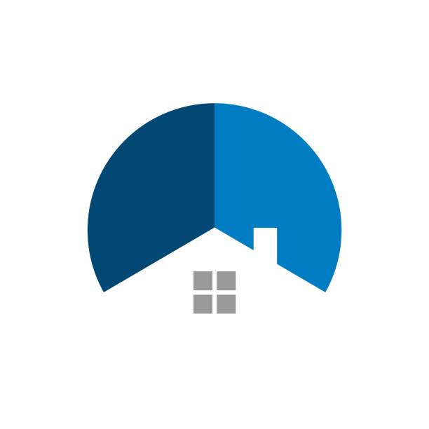 kreis blau haus immobilien logo vorlage illustration design. vektor eps 10. - isolierte farbe grafiken stock-grafiken, -clipart, -cartoons und -symbole