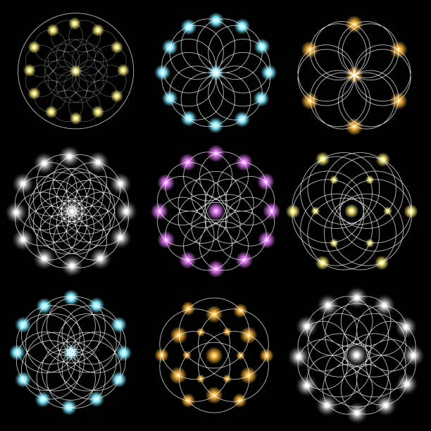 istock Set of abstract geometric  elements and shapes on black background. 1194292890