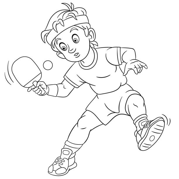 Coloring page of cartoon table tennis player Coloring page of cartoon table tennis player. Coloring book design for kids. table tennis funny stock illustrations