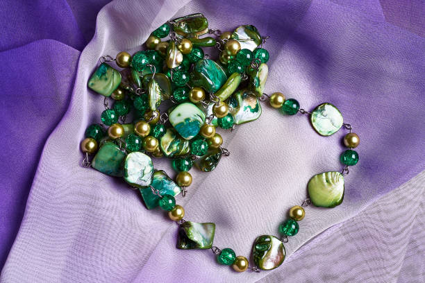 Green stones necklace on handkerchief