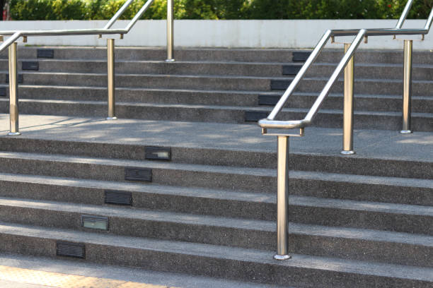istock Stainless steel railing is installed on the stairs in an open location. 1194298041
