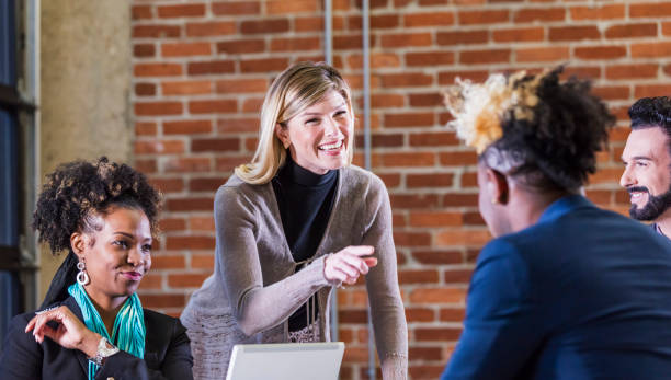 istock Young businesswoman giving presentation 1194299062