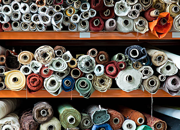 tecido de rolos. - textile textile industry warehouse store imagens e fotografias de stock