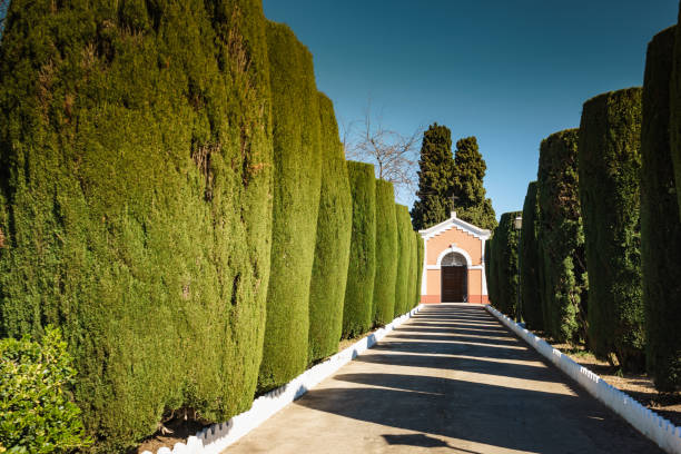 istock Chapel and green garden trees 1194303022