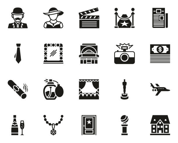 Hollywood Icons Black & White Set Big This image is a vector illustration and can be scaled to any size without loss of resolution. theater industry illustrations stock illustrations