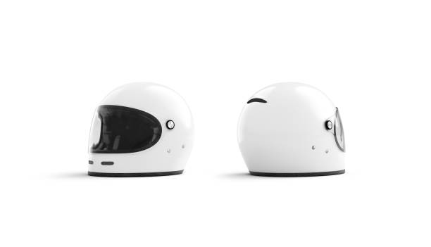 istock Blank white protective helmet with glass mockup, half-turned view, isolated 1194304746