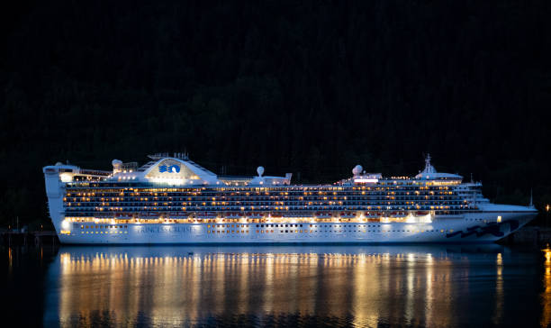 Cruise Ship at Night stock photo