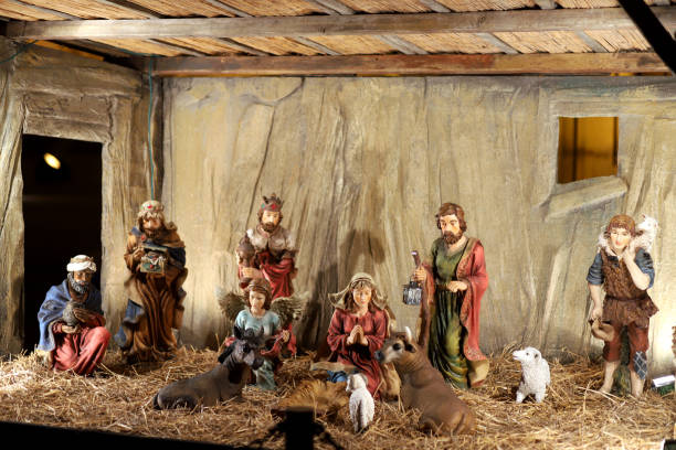 istock Traditional christmas nativity scene with kings and animals 1194306607