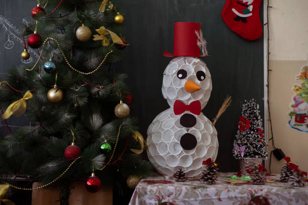istock Snowman made out of recycled material 1194306729