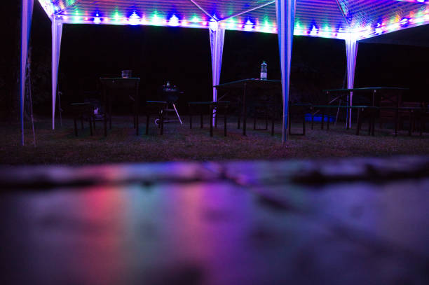 a party tent at night in summer