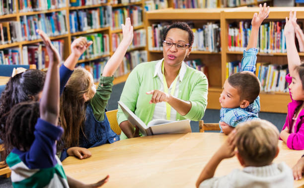istock Teacher reading to children in library 1194314805