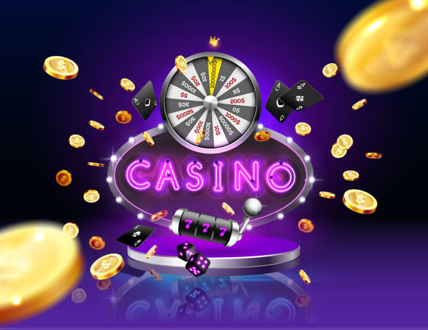 ilustrações, clipart, desenhos animados e ícones de a palavra casino, rodeada por uma estrutura luminosa e atributos de jogo, em um fundo de explosão. - star exploding backgrounds ray