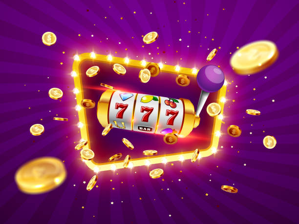 Golden slot machine wins the jackpot. Golden slot machine wins the jackpot 777 on on the background of an explosion of coins and retro frame. Vector illustration casino illustrations stock illustrations