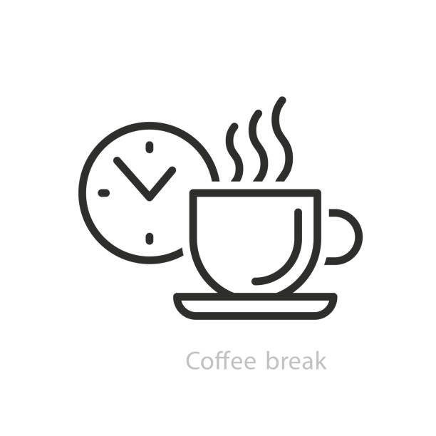Coffee Break Line Style Icon Design Coffee break outline style icon design with decorations and gradient color. Line vector icon illustration for modern infographics, mobile designs and web banners. coffee break stock illustrations