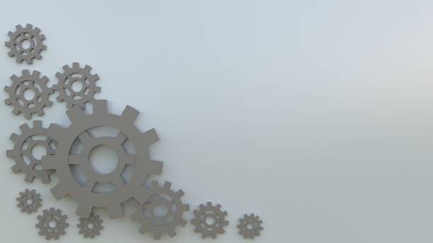 istock 3d rendering , 3d illustrator, The same color gears are connected together. Working together as a team 1194318470