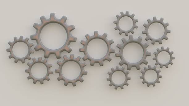 istock 3d rendering , 3d illustrator, The same color gears are connected together. Working together as a team 1194318499