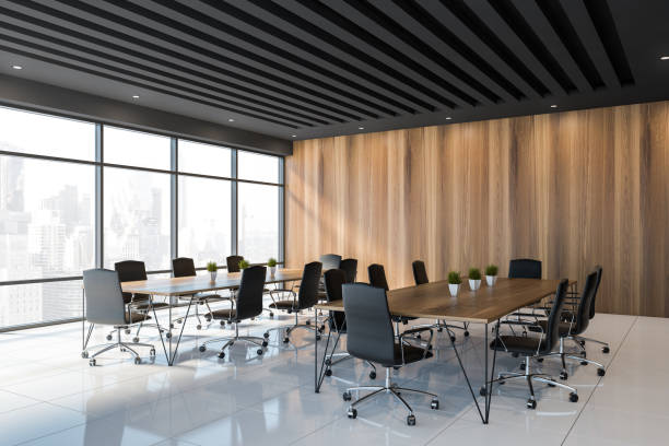 istock Black and wooden meeting room corner 1194320896