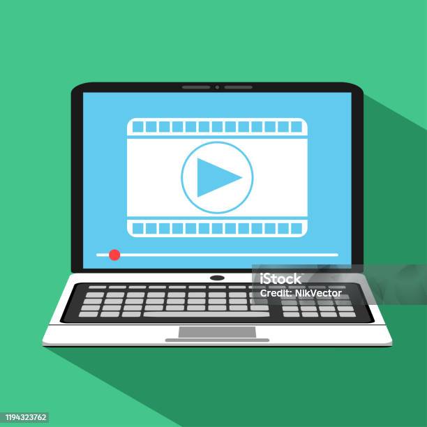 Video Playing On Computer Screen Modern Laptop With Video Player On Screen Stock Illustration - Download ...