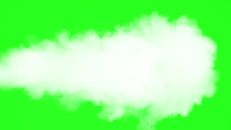 blowing steam with white smoke isolated on chroma key green screen