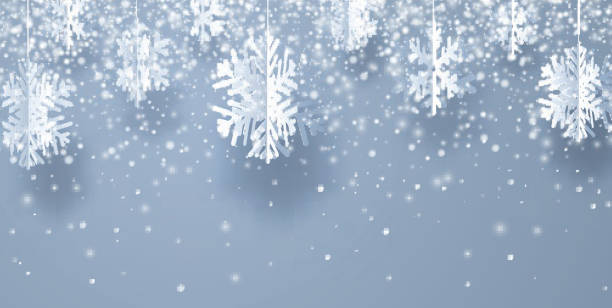 istock Winter horizontal silver background with white paper kirigami snowflakes. 1194325017