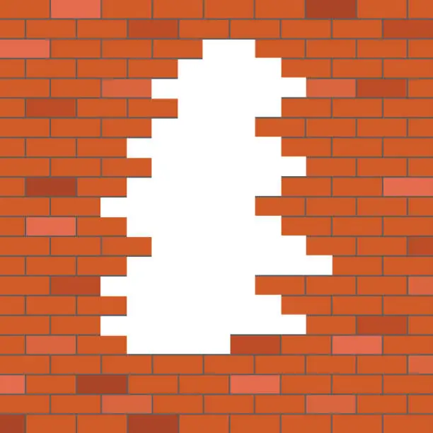 Vector illustration of White hole in red brick wall. Stock vector illustration. Flat design