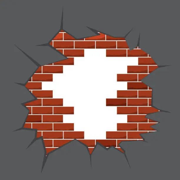 Vector illustration of White hole in red brick wall. Stock vector illustration. Flat design