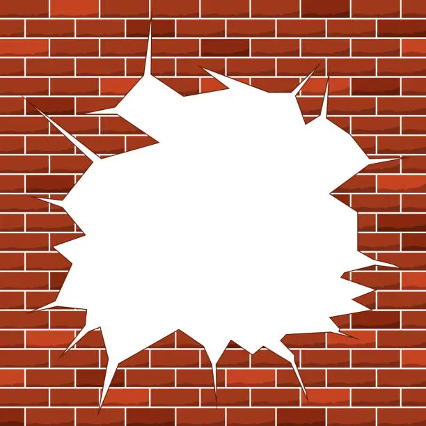 Vector illustration of White hole in red brick wall. Stock vector illustration. Flat design