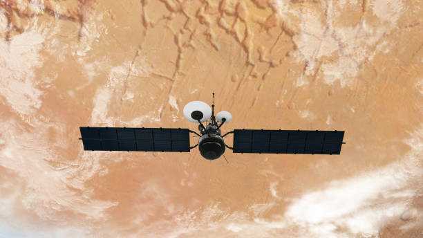 istock Satellite orbiting near Mars with clouds. NASA Public Domain Imagery textures. 1194330543