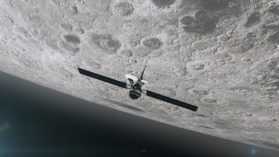 Satellite orbiting near moon.