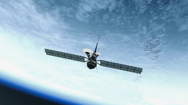 Spy Satellite orbiting Earth. NASA Public Domain Imagery GPS or Weather Satellite orbiting Earth satellite dish photos stock pictures, royalty-free photos & images