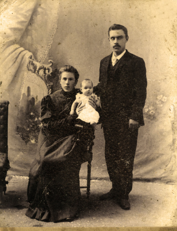 old family photo. parents with five children. nostalgic vintage picture. Wien 1885