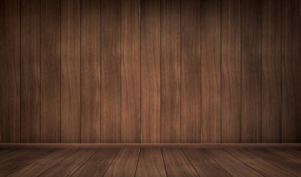 realistisch leerer innenraum des holzzimmers - wooden background stock-grafiken, -clipart, -cartoons und -symbole