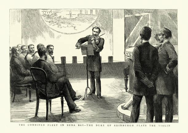 바이올린을 연주하는 에든버러 공작, 1886년 - duke stock illustrations