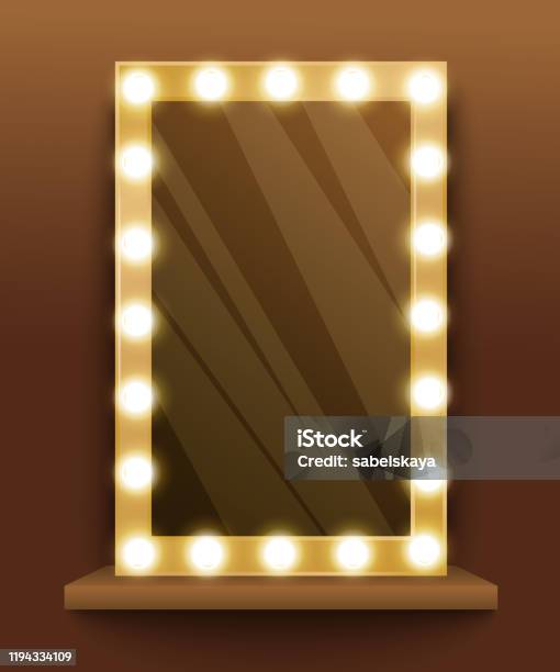 maak je geïrriteerd Verknald Buitenshuis Glossy Mirror With Makeup Light Bulps In The Dressing Room Concept  Backstage Stock Illustration - Download Image Now - iStock