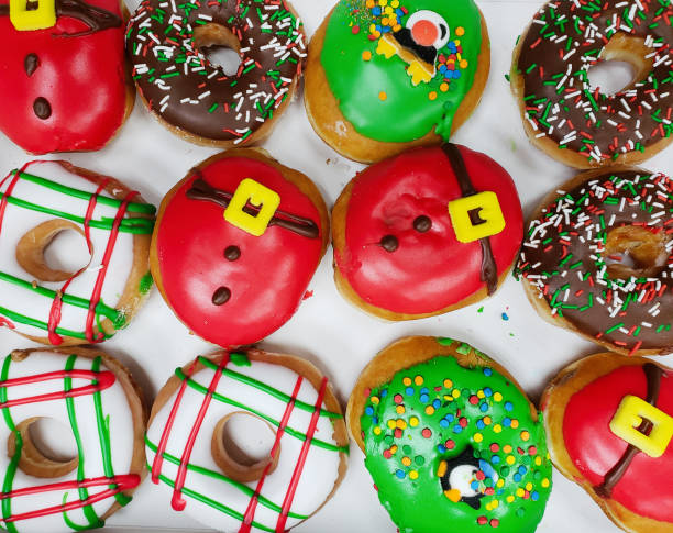 istock Colorful Christmas donuts in a box 1194335146